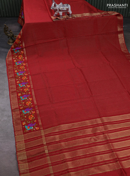 Red Sami Crepe Saree - Embroidery