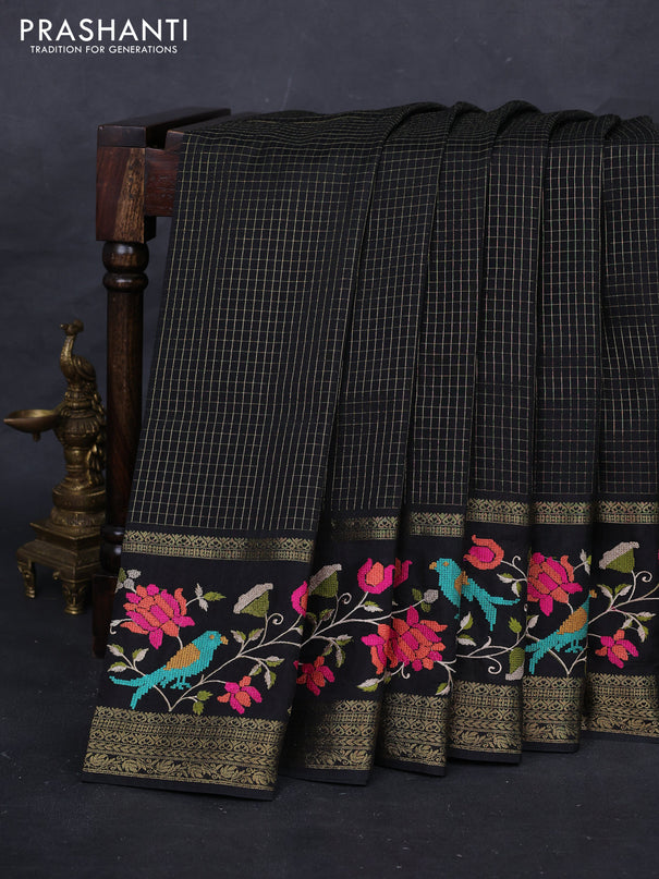 Black Semi Crepe Saree - Embroidery