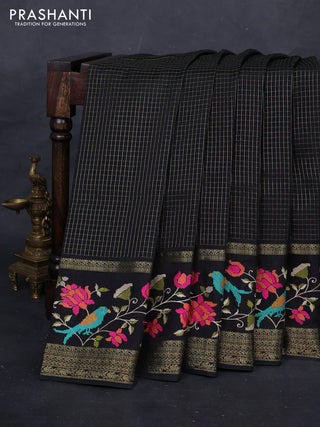 Black Sami Crepe Saree - Embroidery