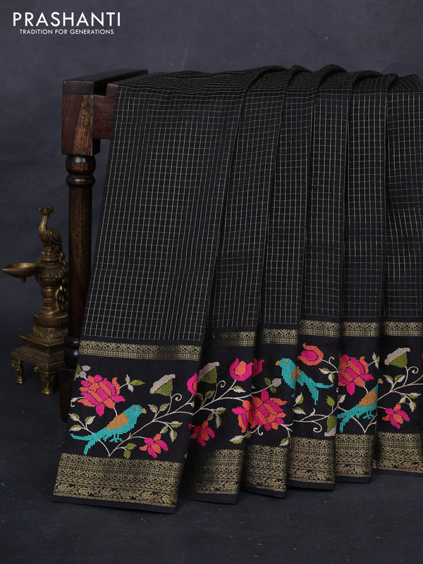 Black Semi Crepe Saree - Embroidery