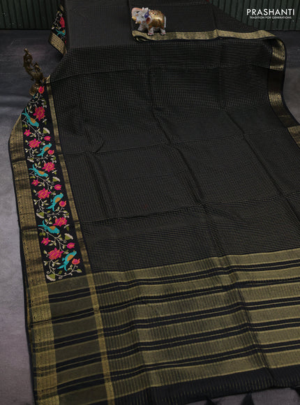Black Sami Crepe Saree - Embroidery