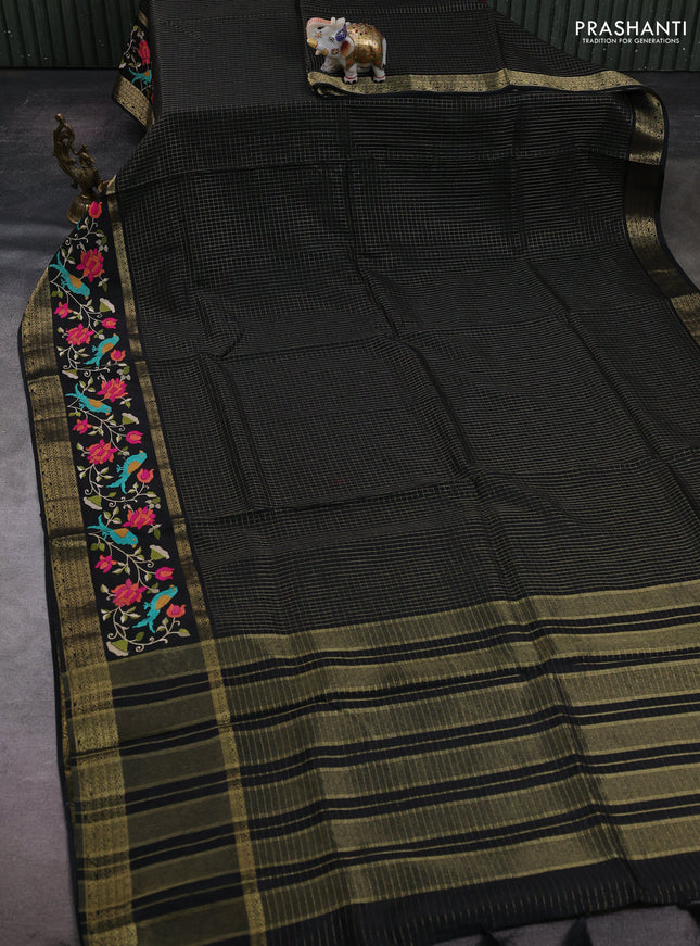 Black Semi Crepe Saree - Embroidery