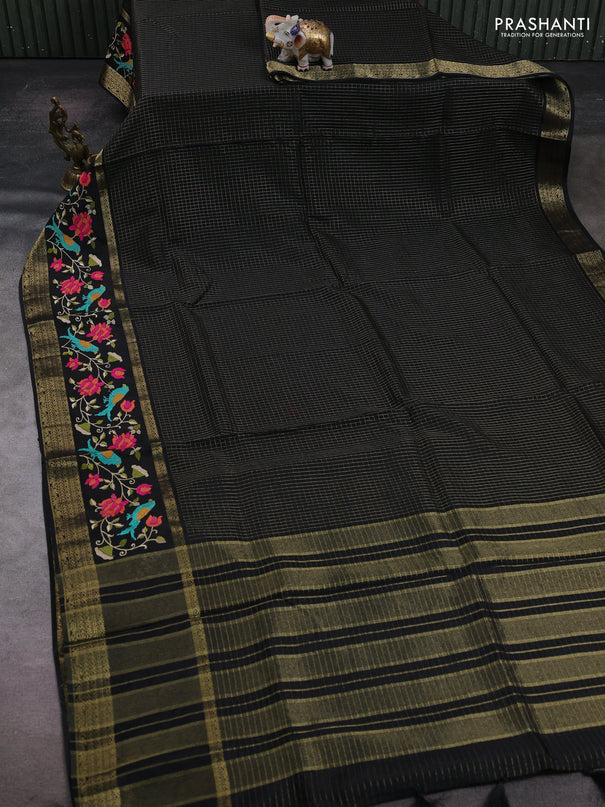 Black Semi Crepe Saree - Embroidery