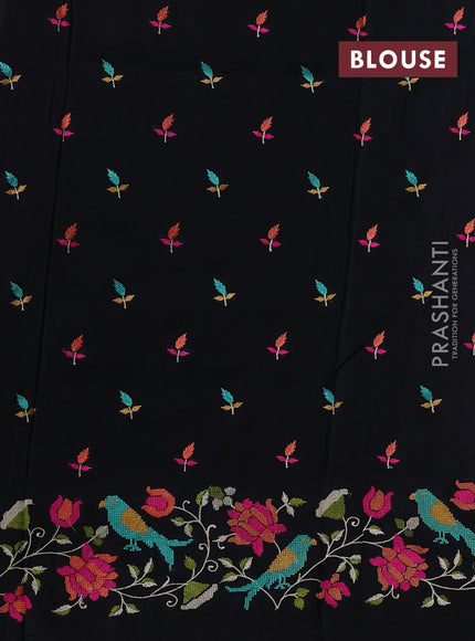Black Sami Crepe Saree - Embroidery