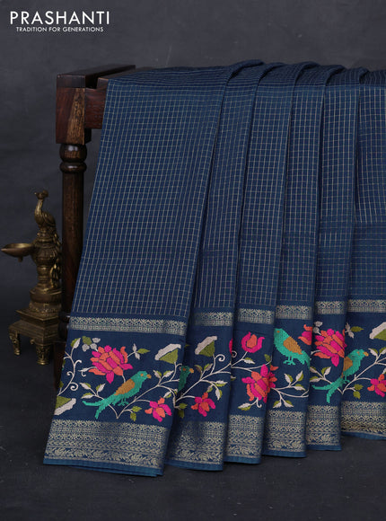 Peacock Blue Sami Crepe Saree - Embroidery