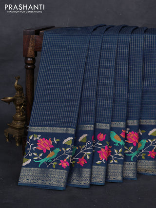 Peacock Blue Sami Crepe Saree - Embroidery