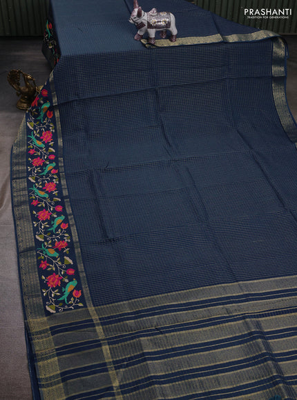 Peacock Blue Sami Crepe Saree - Embroidery