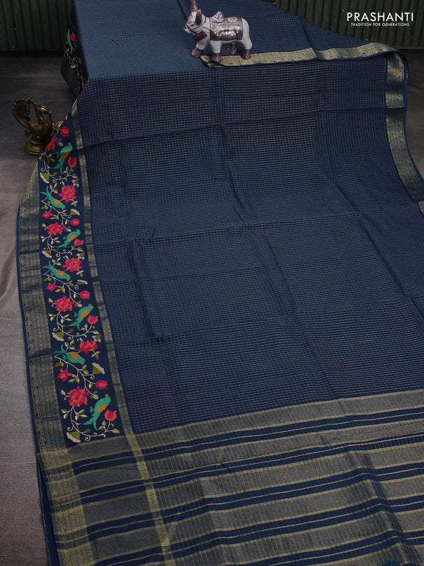 Peacock Blue Semi Crepe Saree - Embroidery
