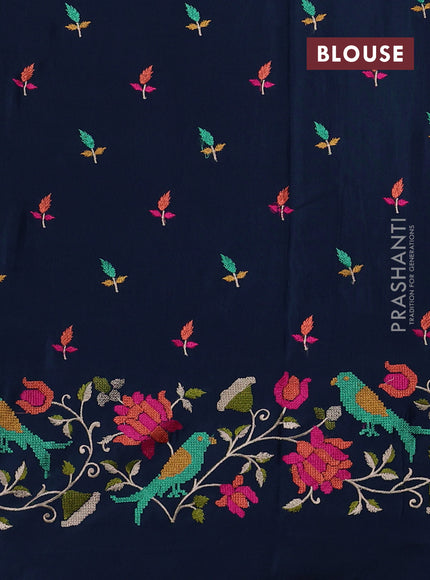 Peacock Blue Sami Crepe Saree - Embroidery