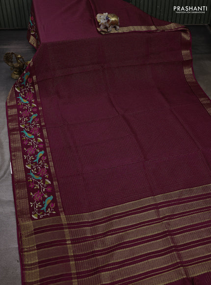 Wine  Sami Crepe Saree - Embroidery