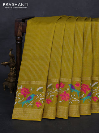 Mustard Green Sami Crepe Saree - Embroidery