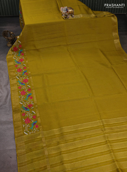 Mustard Green Sami Crepe Saree - Embroidery
