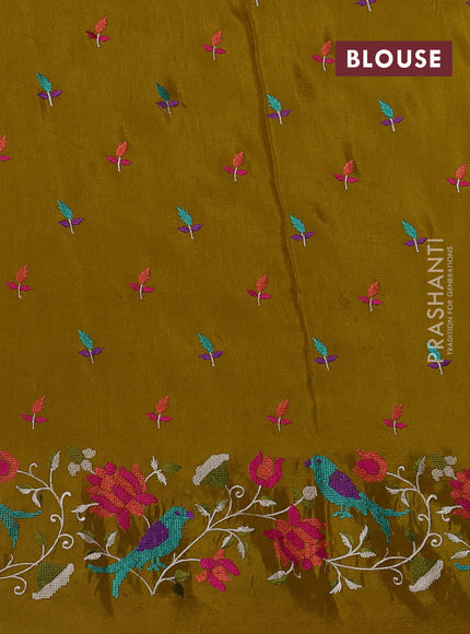 Mustard Green Sami Crepe Saree - Embroidery