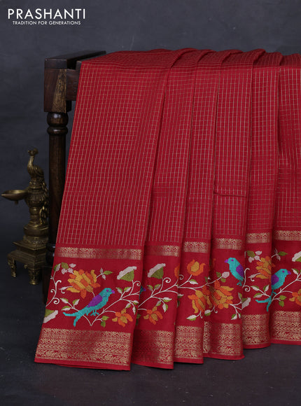 Red Sami Crepe Saree - Embroidery