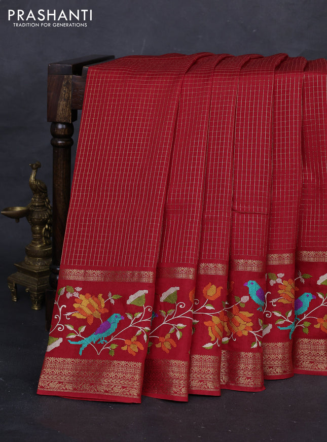 Red Semi Crepe Saree - Embroidery