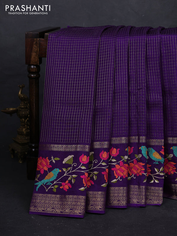 Violet Semi Crepe Saree - Embroidery