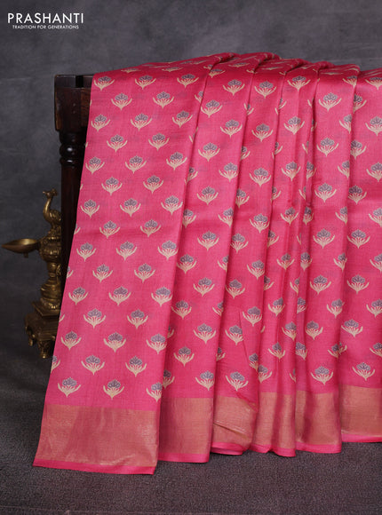 Pink Pure Tussar Printed Silk Saree