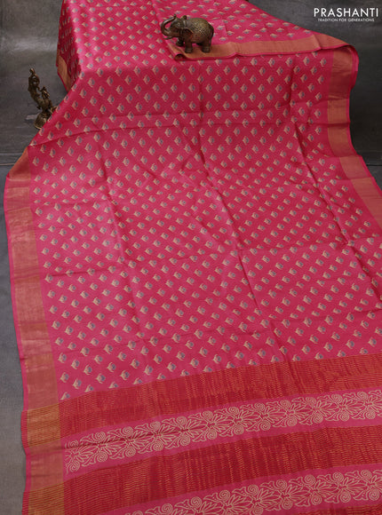 Pink Pure Tussar Printed Silk Saree