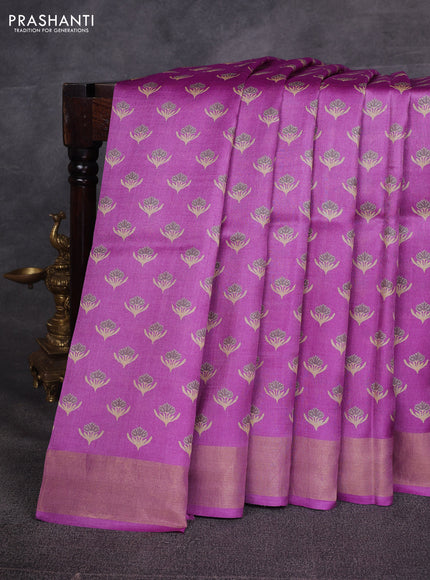 Lavender Pure Tussar Printed Silk Saree