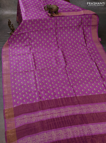Lavender Pure Tussar Printed Silk Saree