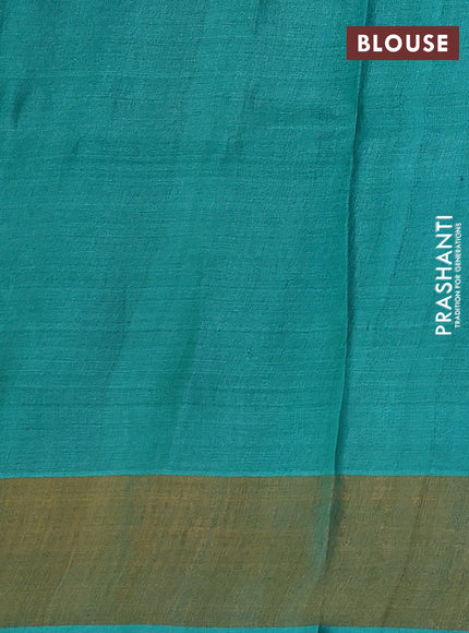 Teal Green Pure Tussar Printed Silk Saree