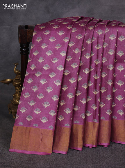Pink Pure Tussar Printed Silk Saree