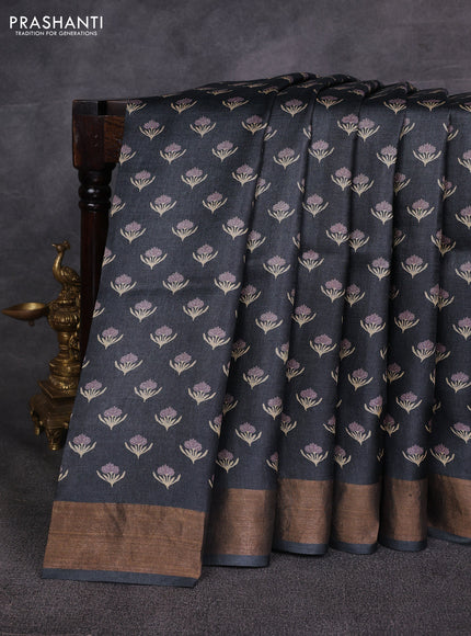 Grey Pure Tussar Printed Silk Saree