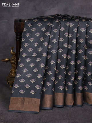 Grey Pure Tussar Printed Silk Saree