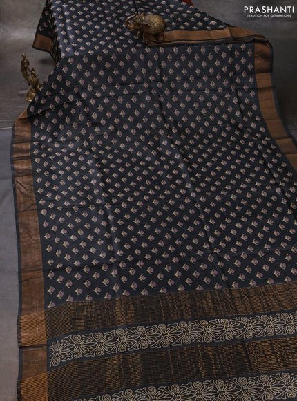 Grey Pure Tussar Printed Silk Saree
