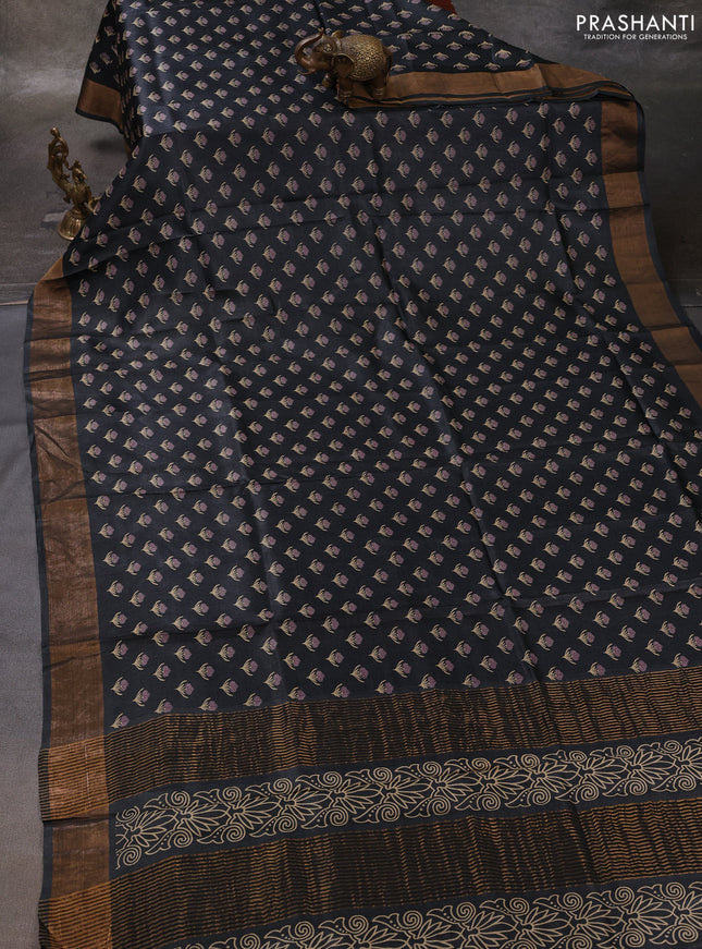 Grey Pure Tussar Printed Silk Saree
