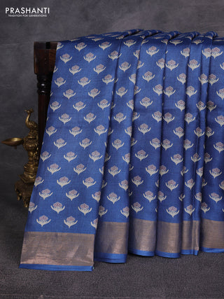 Blue Pure Tussar Printed Silk Saree