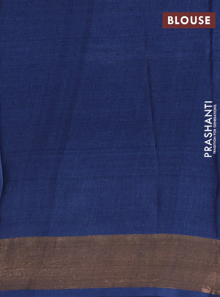Blue Pure Tussar Printed Silk Saree
