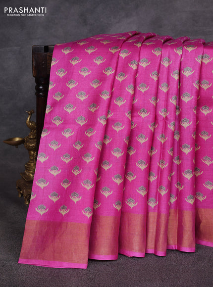 Pink Pure Tussar Printed Silk Saree