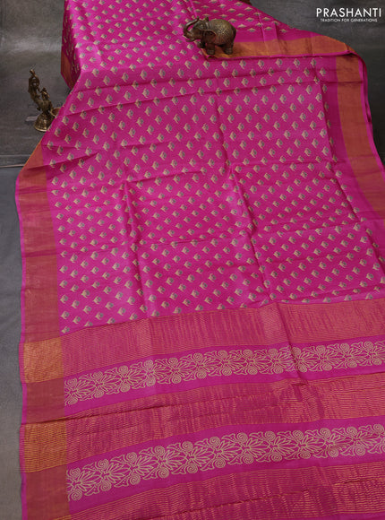 Pink Pure Tussar Printed Silk Saree