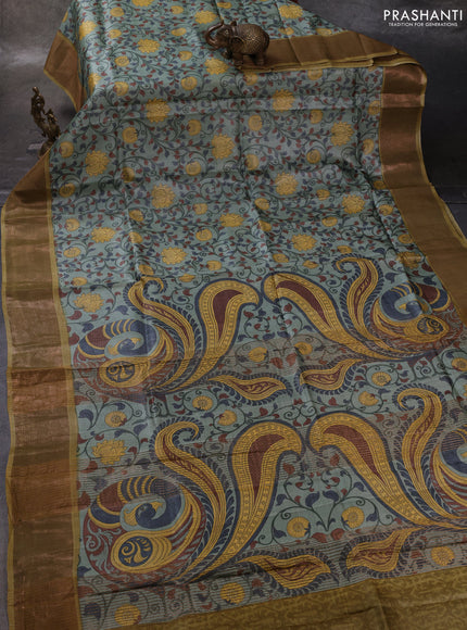 Pastel Green & Green Pure Tussar Printed Silk Saree