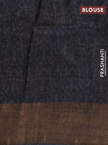 Pink & Grey Pure Tussar Printed Silk Saree