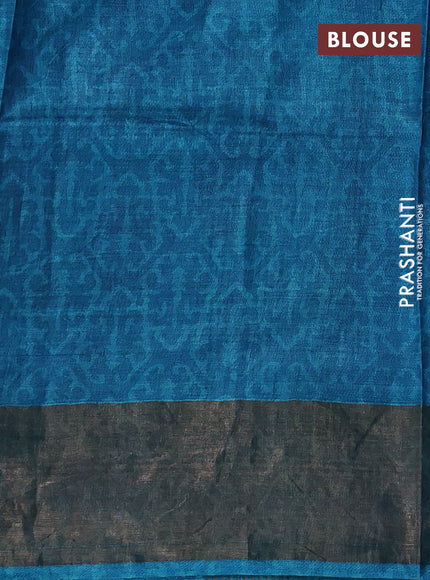 Blue & Teal Blue Pure Tussar Printed Silk Saree