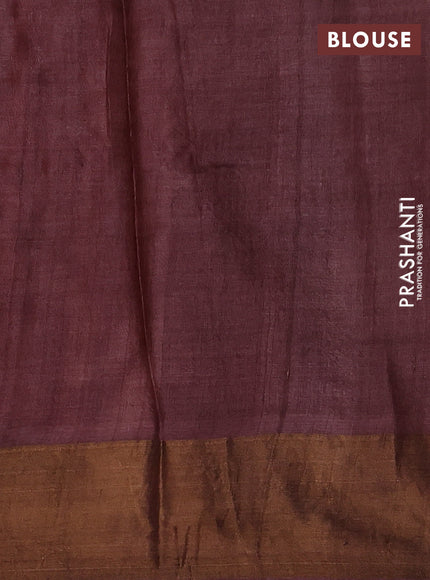 Red & Brown Pure Tussar Printed Silk Saree