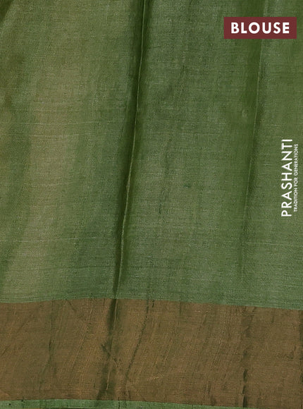 Mustard Yellow & Green Pure Tussar Printed Silk Saree
