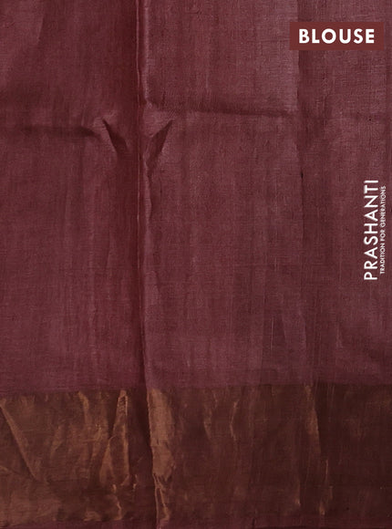 Peach & Brown Pure Tussar Printed Silk Saree
