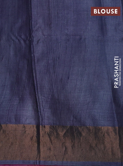 Magenta Pink & Grey Pure Tussar Printed Silk Saree