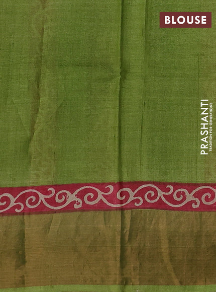 Green & Pink Pure Tussar Printed Silk Saree