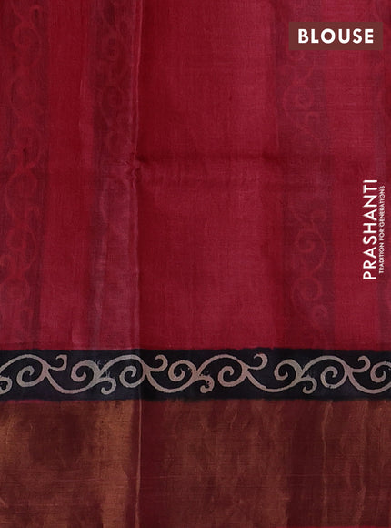 Pink & Black Pure Tussar Printed Silk Saree
