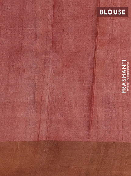 Mustard Yellow & Peach Pure Tussar Printed Silk Saree