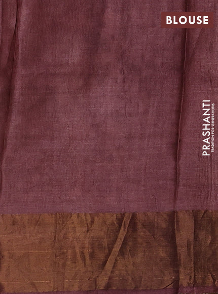 Green & Brown Pure Tussar Printed Silk Saree