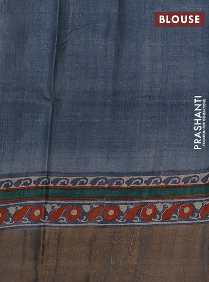 Off White & Grey Pure Tussar Printed Silk Saree