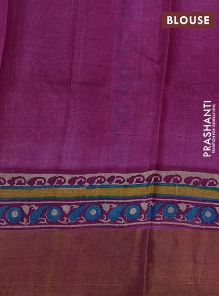 Off White & Pink Pure Tussar Printed Silk Saree