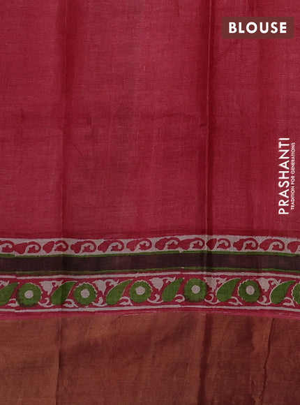 Beige & Red Pure Tussar Printed Silk Saree