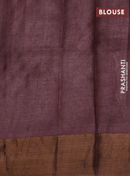 Yellow & Brown Pure Tussar Printed Silk Saree