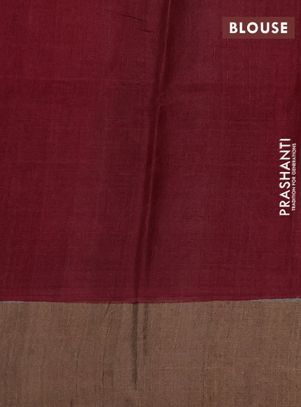 Pastel Green & Maroon Pure Tussar Printed Silk Saree